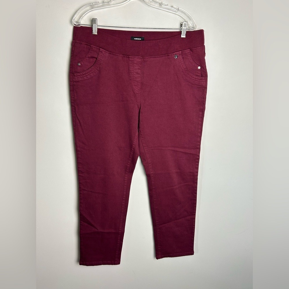Walbusch Oberstoff Womens Red Pants Sz 22 Stretch Waist Band Pull on Comfortable
